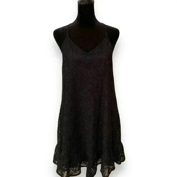 Umgee Women's Medium Black Floral Lace Ruffled Hem Back Detail Sundress - Picture 2 of 16